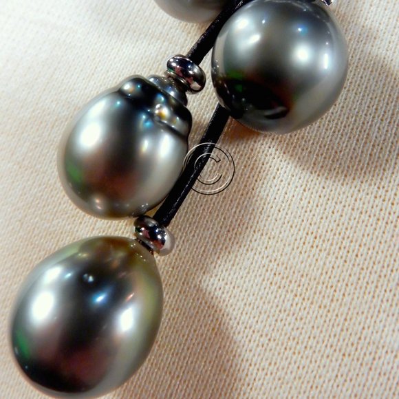 TAHITIAN South Sea 8 BLACK PEARLS Lariat necklace - Picture 4 of 8